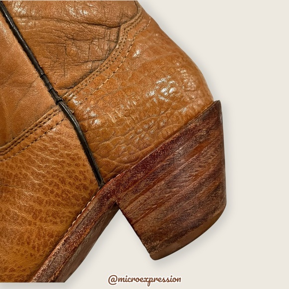 1980s VINTAGE Frye Grainy Tan Brown Leather Pull On Western Boho Cowboy Boot - Picture 14 of 15